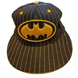 Batman Logo Snapback Hat Black Yellow Pinstripe DC Comics Adjustable Cap